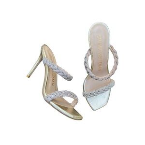 Stuart Weitzman Addison crystal‎ strap Metallic Gold and Silver Heels size 6